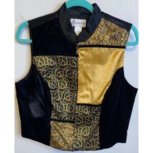Vintage GANTOS Black Gold Velvet Satin Zipper Vest made in USA Size 12 Women